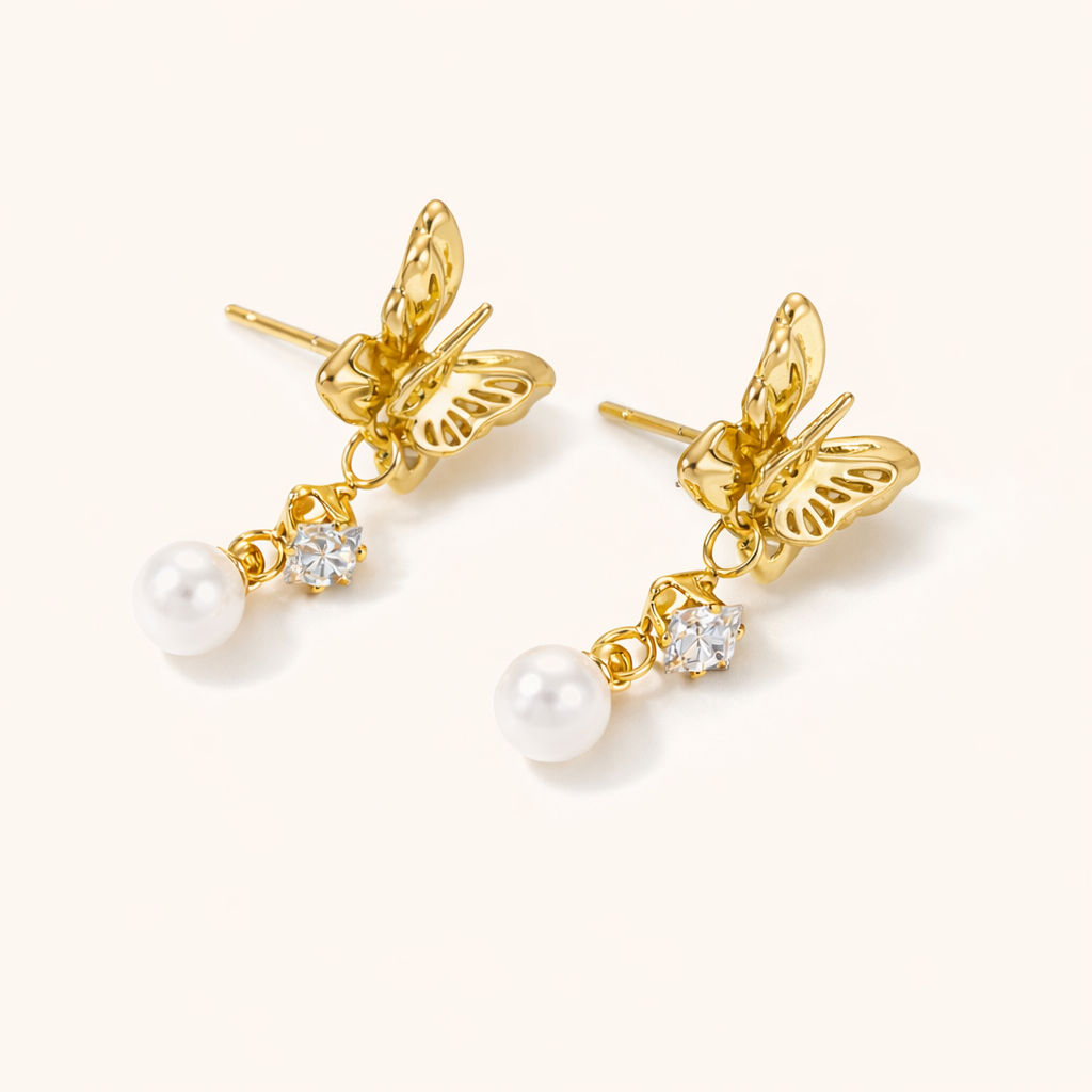Seren Butterfly Pearl Stud Earrings